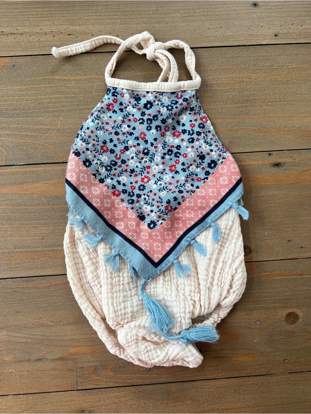 Sol Baby Floral Halter Romper with Tassels - 6-9 Months